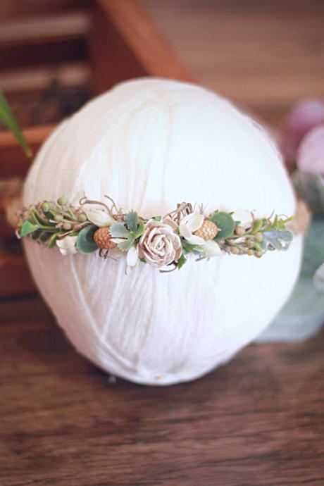 Newborn Tieback,newborn Tieback,newborn Prop,organic Tieback,photography Props,baby Headband,whimsical Tieback,burlap Tieback,moss Tieback