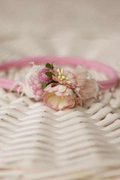 Newborn Headband,newborn Props,organic Tieback,flower Tieback,photography Props,baby Headband,nylon Headband,pink Headband,paper Flower