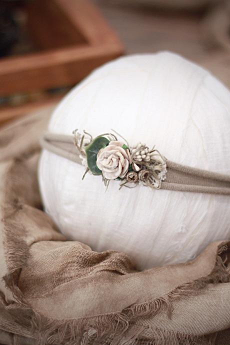 Newborn Wrap Set, Tieback,newborn Props,organic Tieback,flower Tieback,photography Props,baby Headband, Wrap,burlap Tieback,medow