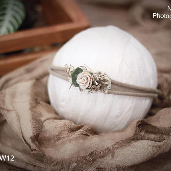 newborn wrap set, tieback,newborn props,organic tieback,flower tieback,photography props,baby headband, wrap,burlap tieback,medow